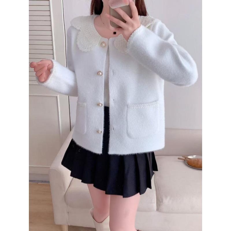 Spring new imitation mink velvet knitted cardigan soft waxy loose splicing sweater jacket women