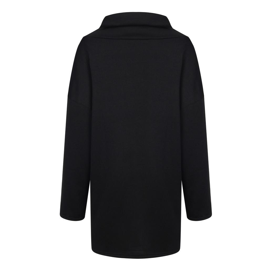 Women's Loose Casual Long Sleeve High Collar Pullover Color Pocket Sweater