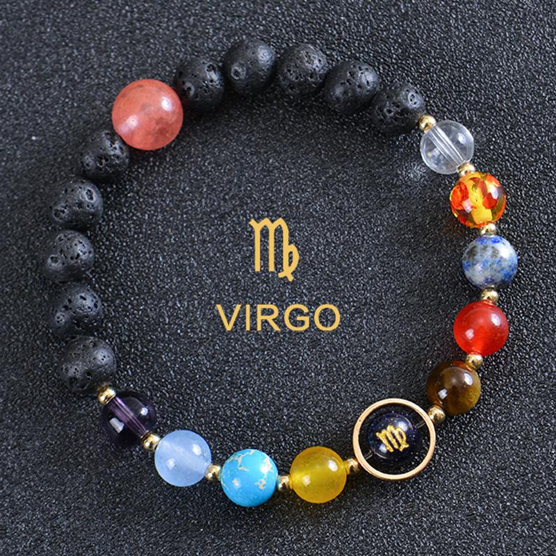Solar System 12 Constellation Bracelet For Men And Women Volcanic Stone Hand Beaded Colored Stone Stretch Hand
