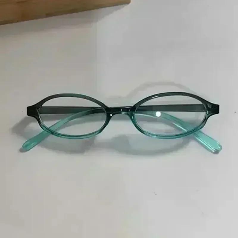 Women Retro Oval Glasses Y2K Japanese and Korean Girls Red Green Frame Glass Eyewear Decorative Computer Anti-blue Eyeglasses