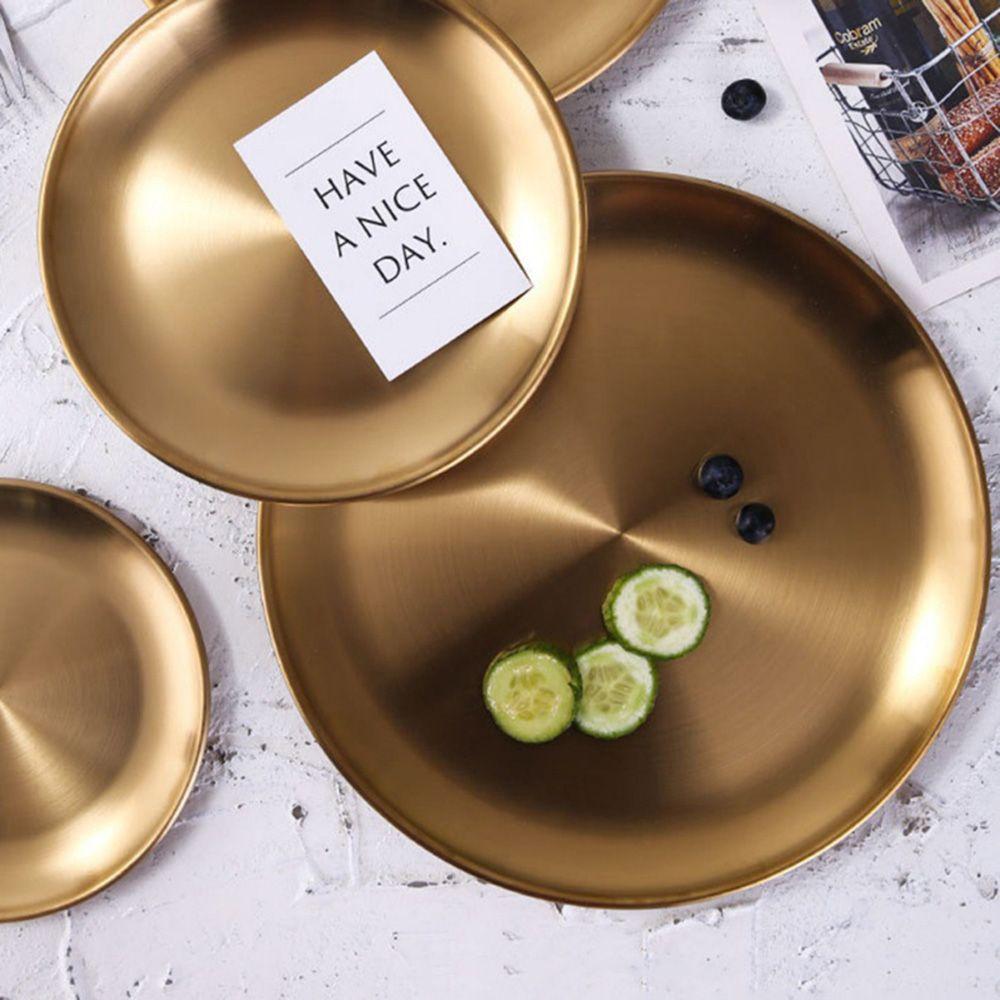 Fruit Meat Tableware Gold Silver Bone Spitting Dish Shallow Tray Metal Dining Disc Round Plate