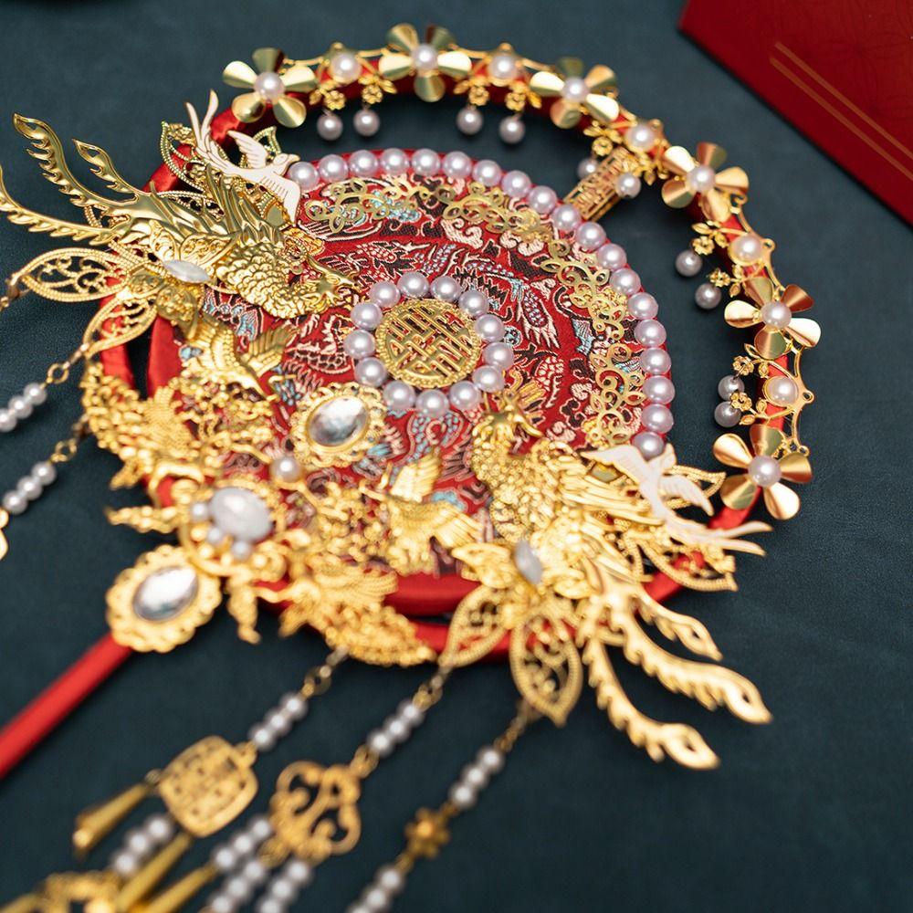 Phoenix Pattern Face Cover Fan Chinese Style Decorative Fan Elegant Bridal Group Fan Hanfu Party