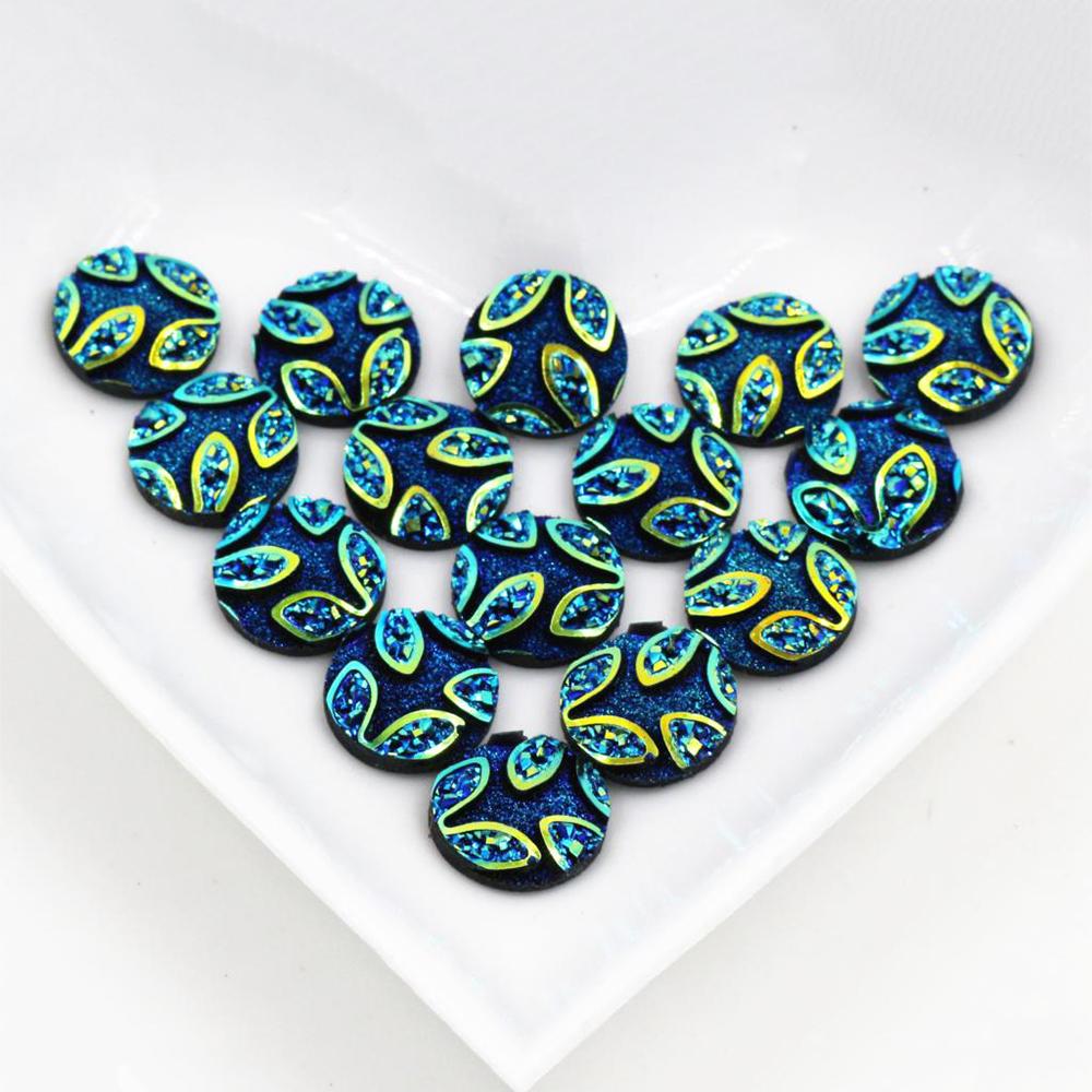 New Fashion 40pcs 12mm Mix Blue Colors Flower Style Flat back Resin Cabochons Cameo
