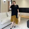 Dimanaf 2025 Summer Plus Size Dress Women Casual Vintage Spliced Dress Basic Loose Long Short Sleeve Dress Cotton