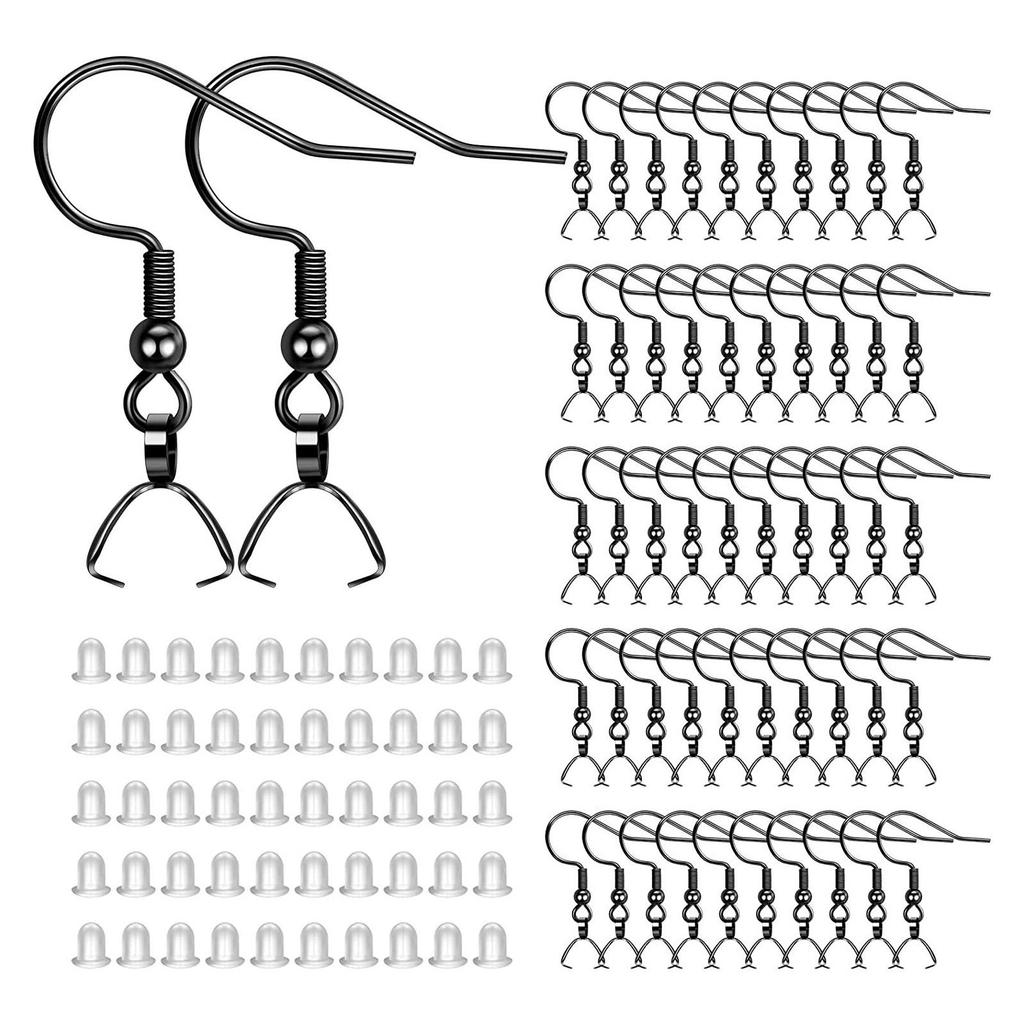 100 Pcs Earring Hooks Wire Buckle Fish Hooks Pendant Connectors Clip Clasps Earplugs for DIY Jewelry Making Crafts