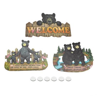 3 Pièces Plaque Murale Motif Ours Bois Rustique Plaque de Porte Décoration Murale pour Bureau Intérieur Extérieur