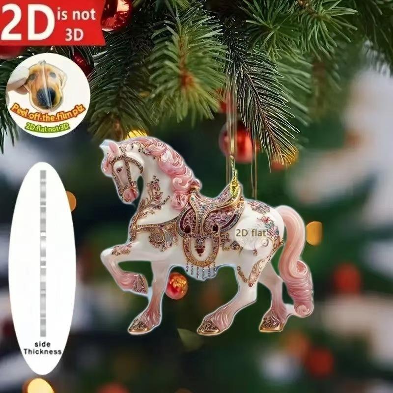 Running Horse Acrylic Decorative Pendant Holiday Christmas Tree 2026 New Year 2D Flat Xmas Pendant Ornament Party Supplies