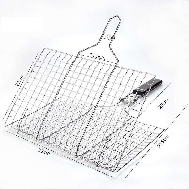 Grilling Basket Folding Portable Outdoor Camping Stainless Steel BBQ Rack with Removable Handle Barbecue Griller Cooking Tool