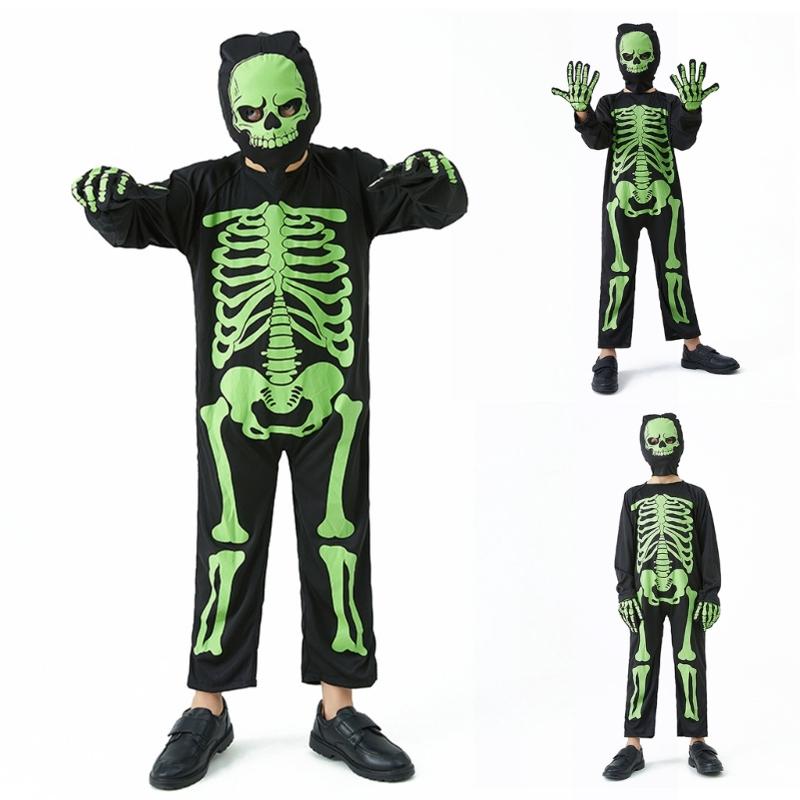 Kids Fancy Dress Up Cosplay Party Bodysuit Role Play Jumpsuit Kids Halloween Costumes Scary Skeleton Costumes for Kids