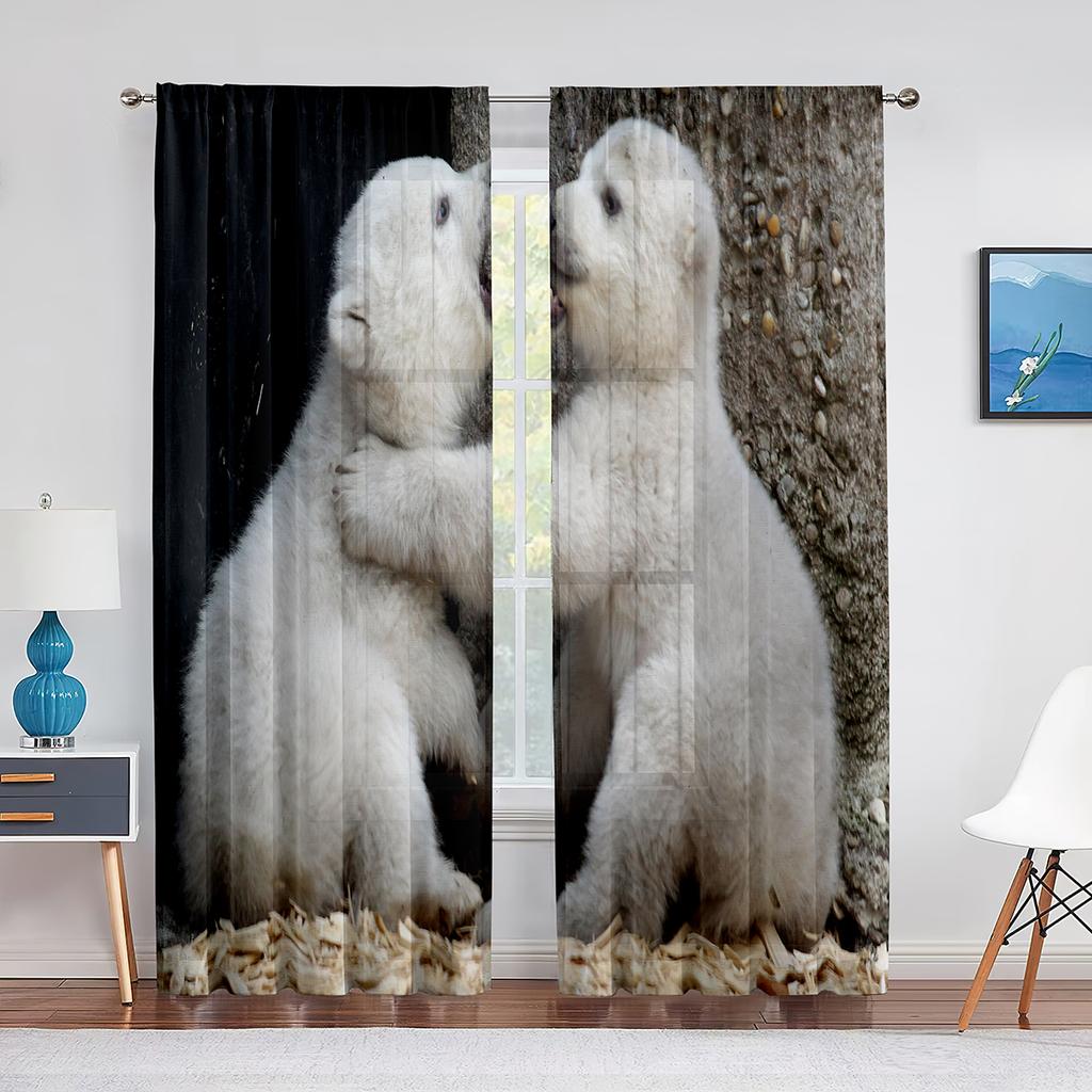 Tenda in Voile Trasparente con Panda Rosso per Soggiorno Camera da Letto Cucina Decorazioni per la Casa Animale Carino Trattamento in Chiffon Tende in Tulle per Finestre