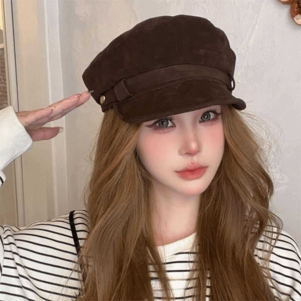 Short Brim Suede Berets Warm Painter Hat Vintage Artist Hat  Women