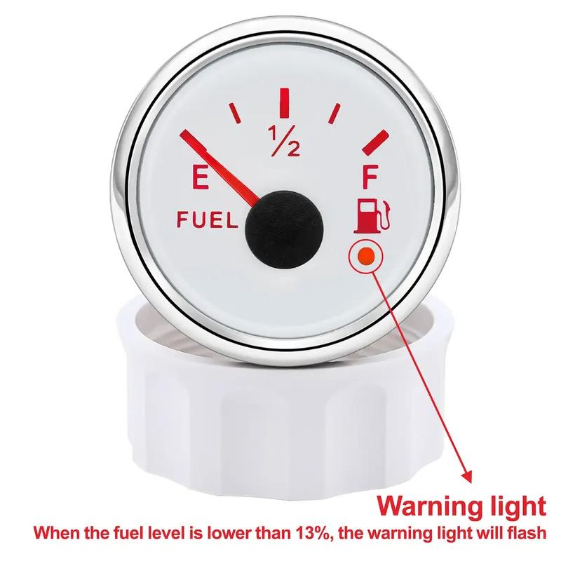 52MM Fuel Level Gauge With Red Backlight Warning Light 0-190 Ohm 240-33ohm Fuel Tank Indicator For Car Marine Yacht Boat 12V 24V