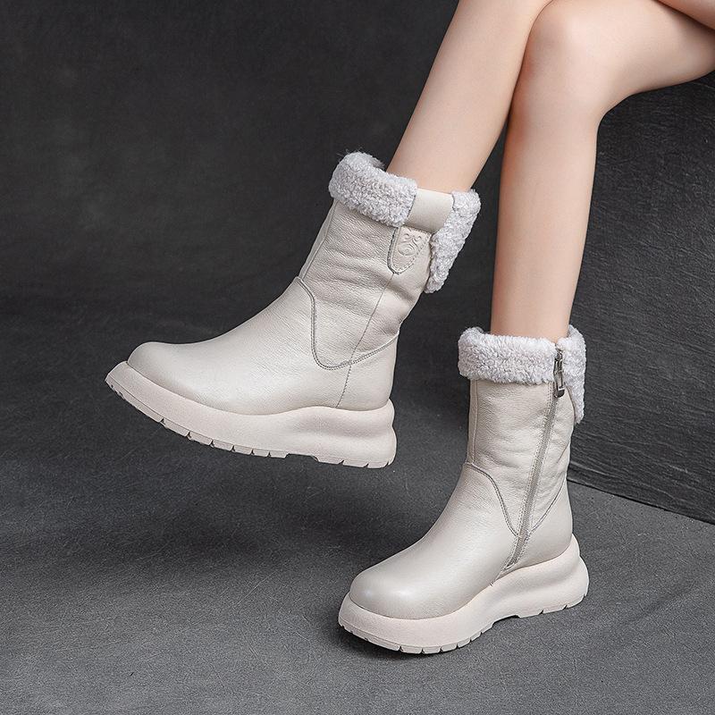 5CM Genuine Leather Wide Version Winter Warm Mid Length Snow Boots Plush Insulation Thick Soled Casual Women's Short Boots