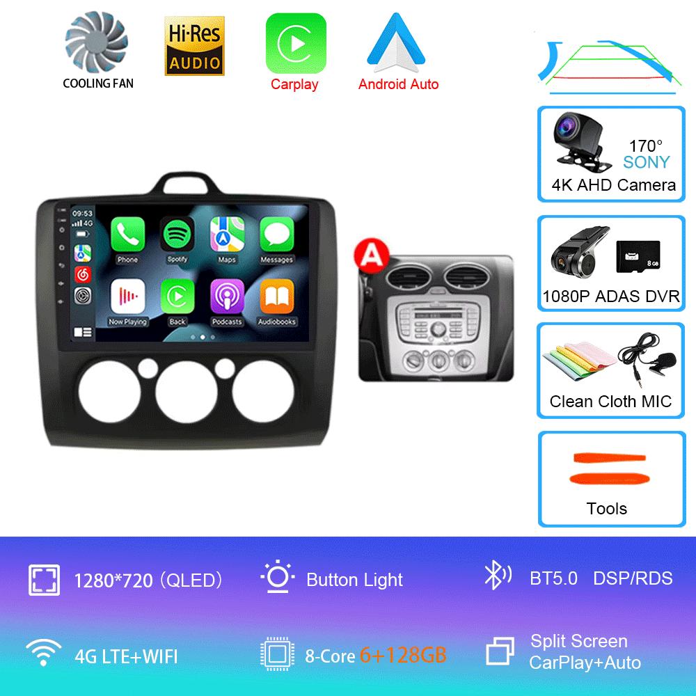 Android 14 Car Radio Autoradio For Ford Focus 2 Mk2 2004 - 2011 GPS Navigation Multimedia Player Carplay Stereo WIFI 360 Camera