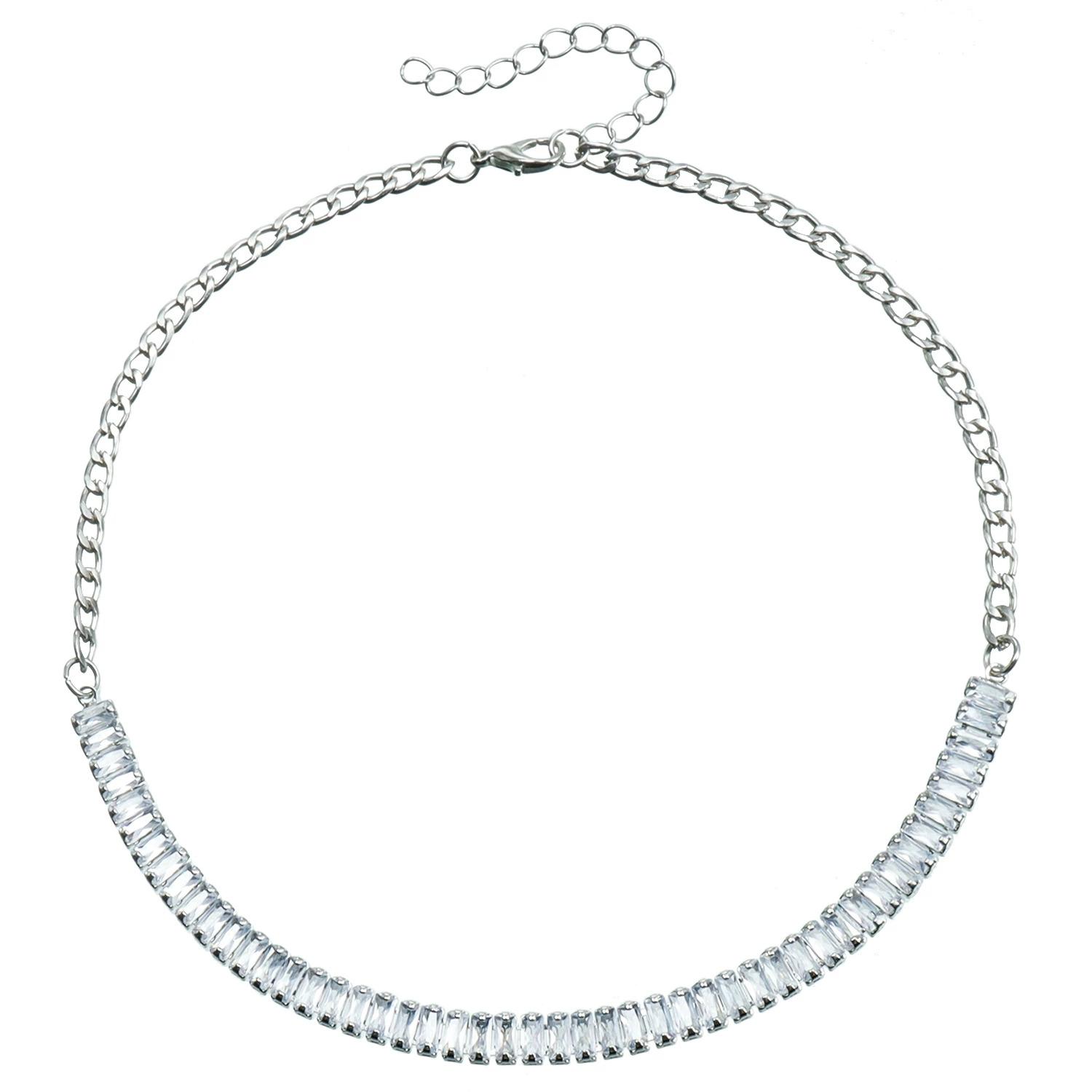 Luxury Shiny Square Crystal Necklaces for Women Choker Sexy Exquisite Necklace Sparkling Zircon Short Chain Wedding Zircon Gift