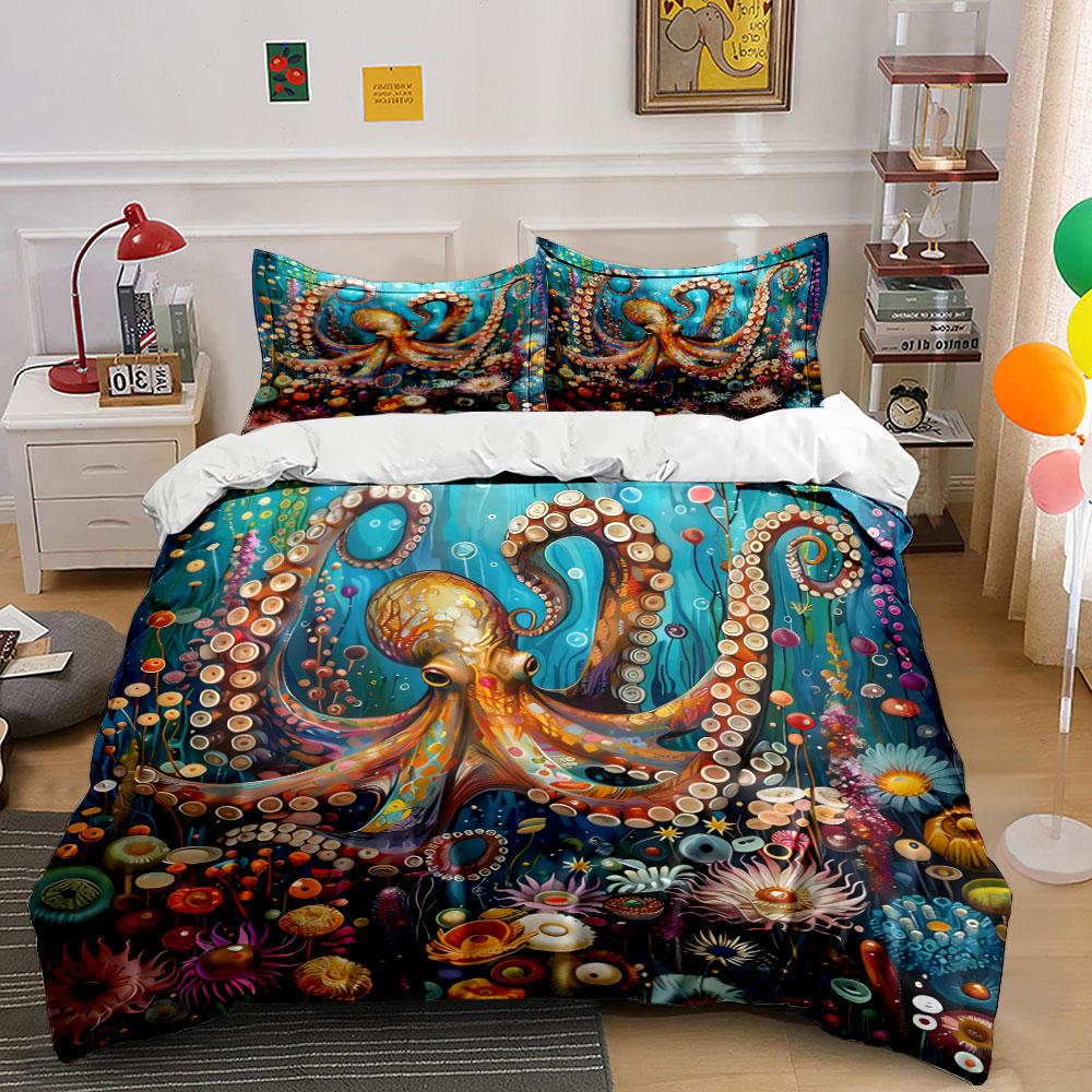 Unterwasser-Oktopus-Kunst-Set Mehrere Größen Kinder- und Schlafzimmer für Erwachsene Exquisites 3-teiliges Bettwäsche-Set Geschenk