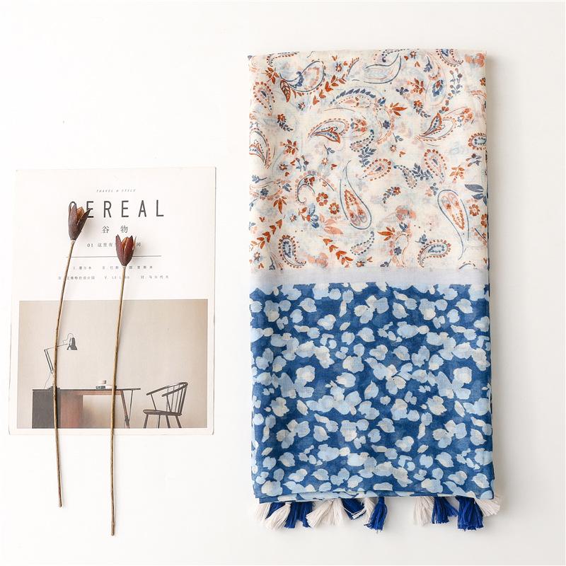 Luxury Women Viscose Scarf Ventilate Two-Color Leopard  Designer Shawl Cotton Linen Tassel Pashmina Muslim Hijab Wrap Floral