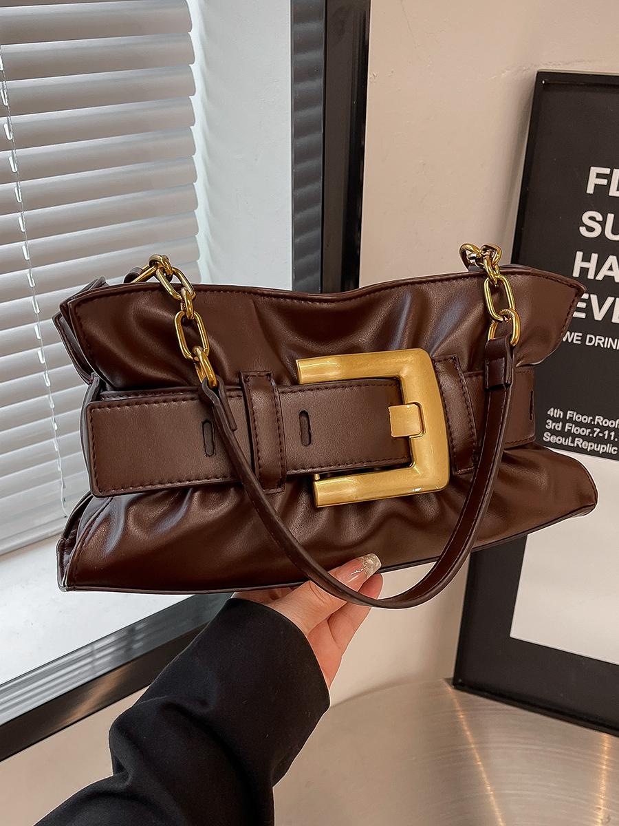 

Soft Leather Cloud Bag Clutch Bag High Quality Texture Pleated Metal Belt Buckle Design Large Capacity Shoulder Bag Underarm Bag
