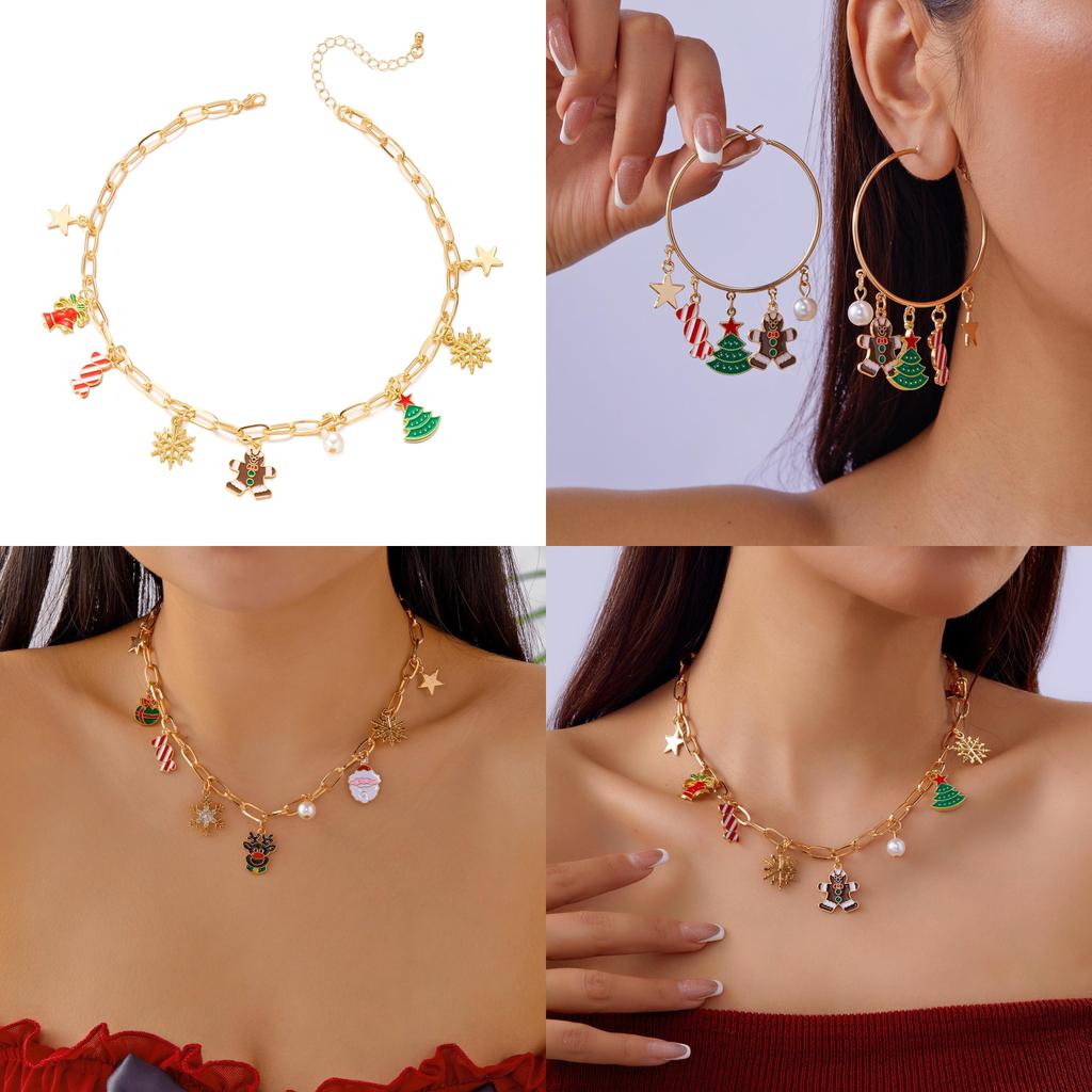 Christmas Seasonal Jewelry Set With Alloy Hand Chain And Pendant For Festive Decor