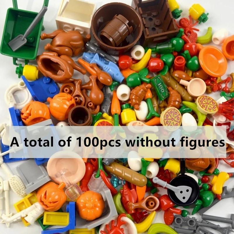 DlY Mini Figurine Blocuri de Construcție Alimente Pâine Pește Fructe Pui Crabi Hot Dog Tort Pizze Morcov Cutie Jucării Creative Piese Oraș Cărămidă