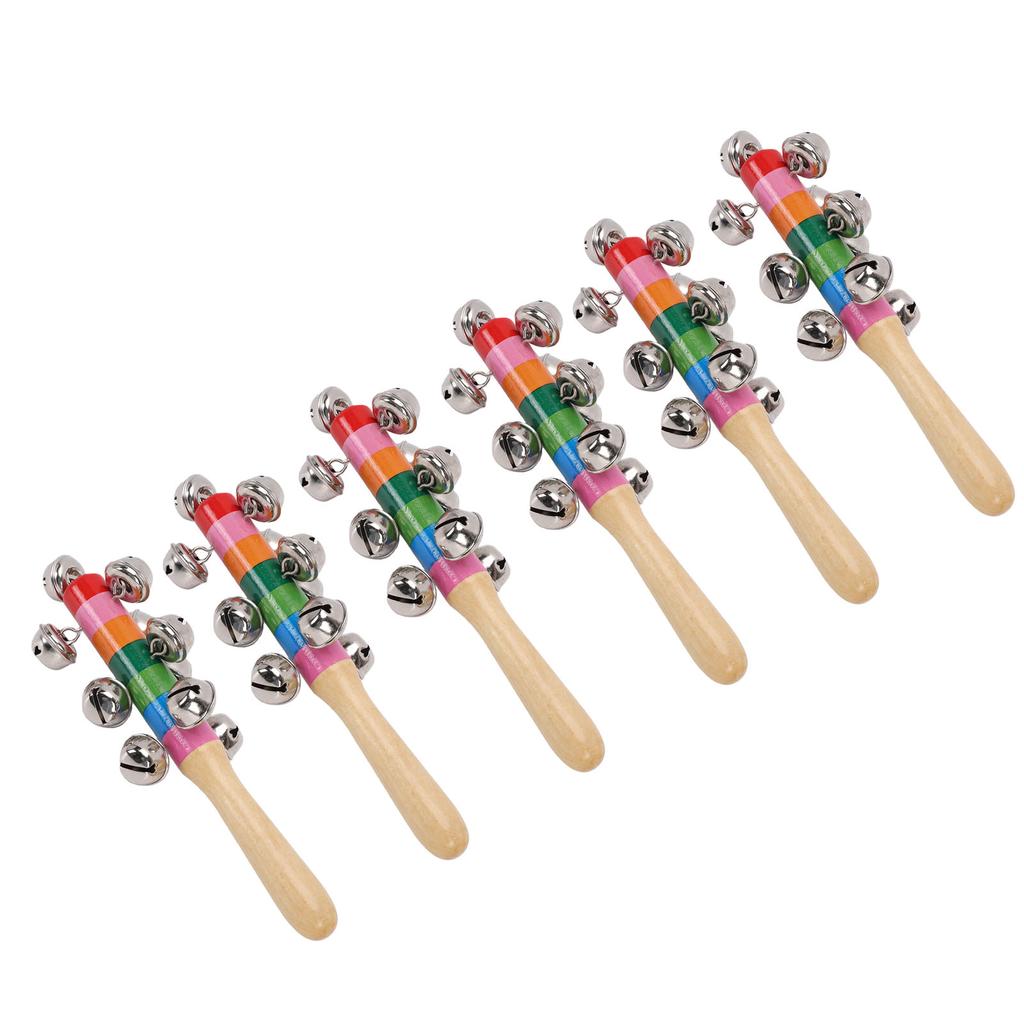 6Pcs Shaking Bell Sticks Wooden Handle Xmas Jingle Bells Musical Percussion Instrument for Holiday Birthday Party