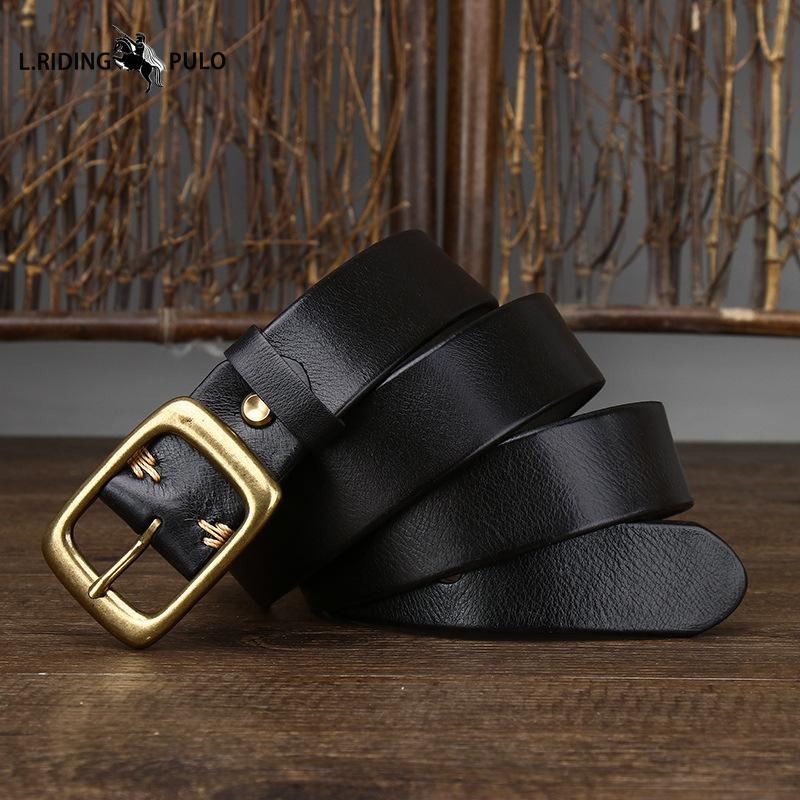 Retro High Quality Pure Cowhide Belt Men and Women Genuine Leather Korean Style Trendy Copper Buckle Casual Belt