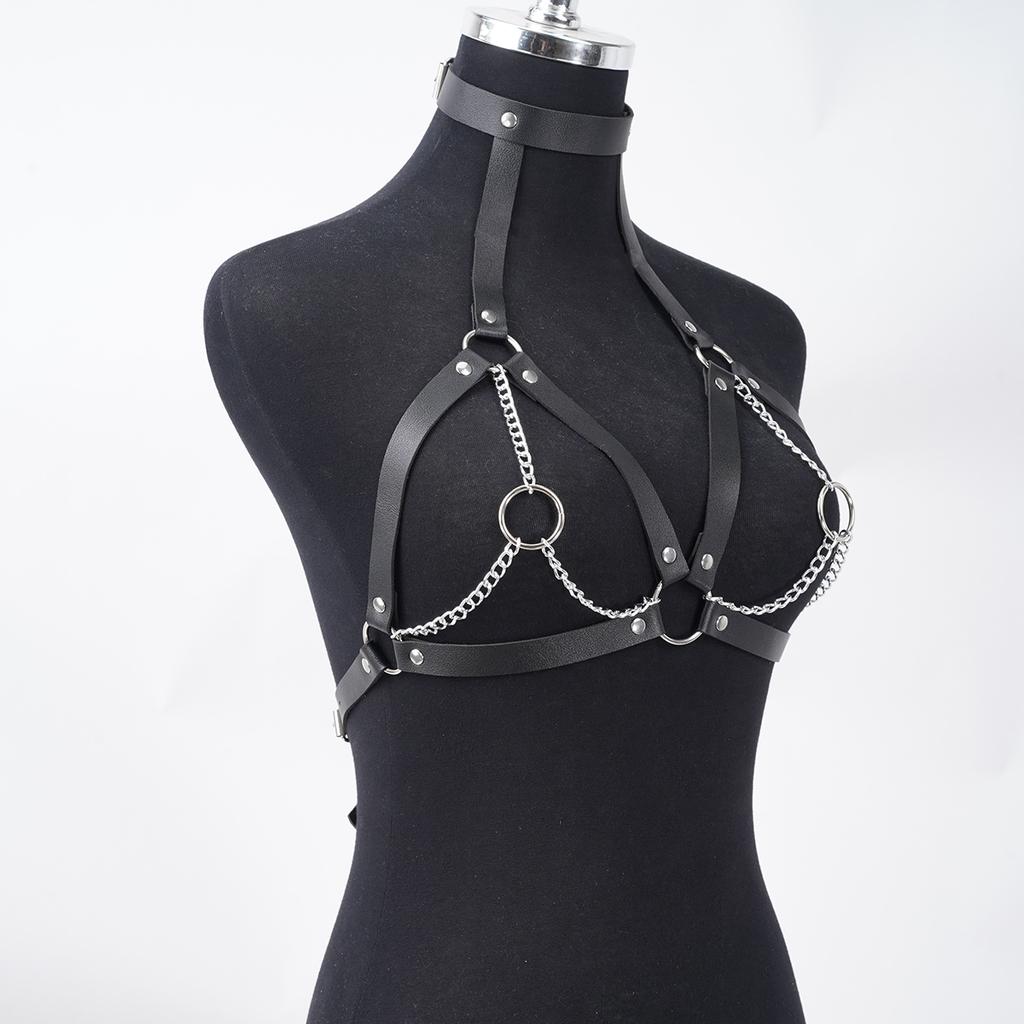 Women Fashion Leather Waist Belt Adjustable Chest Harness Decorative Harness Straps Corsett Waistband Gothic Clothing Accessorie
