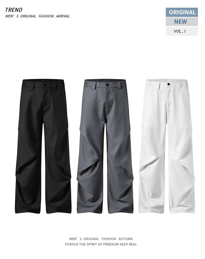 Muqiu Męskie Letnie Plisowane Szerokie Spodnie