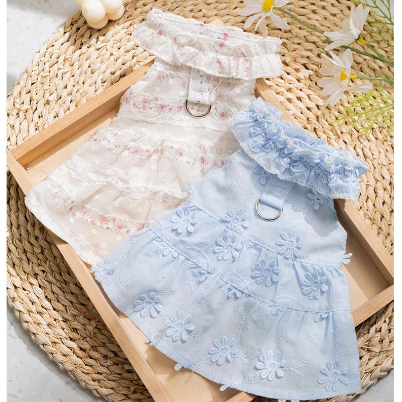 Spring and summer thin daisy skirt lace collar cat and dog clothing two-legged casual wear