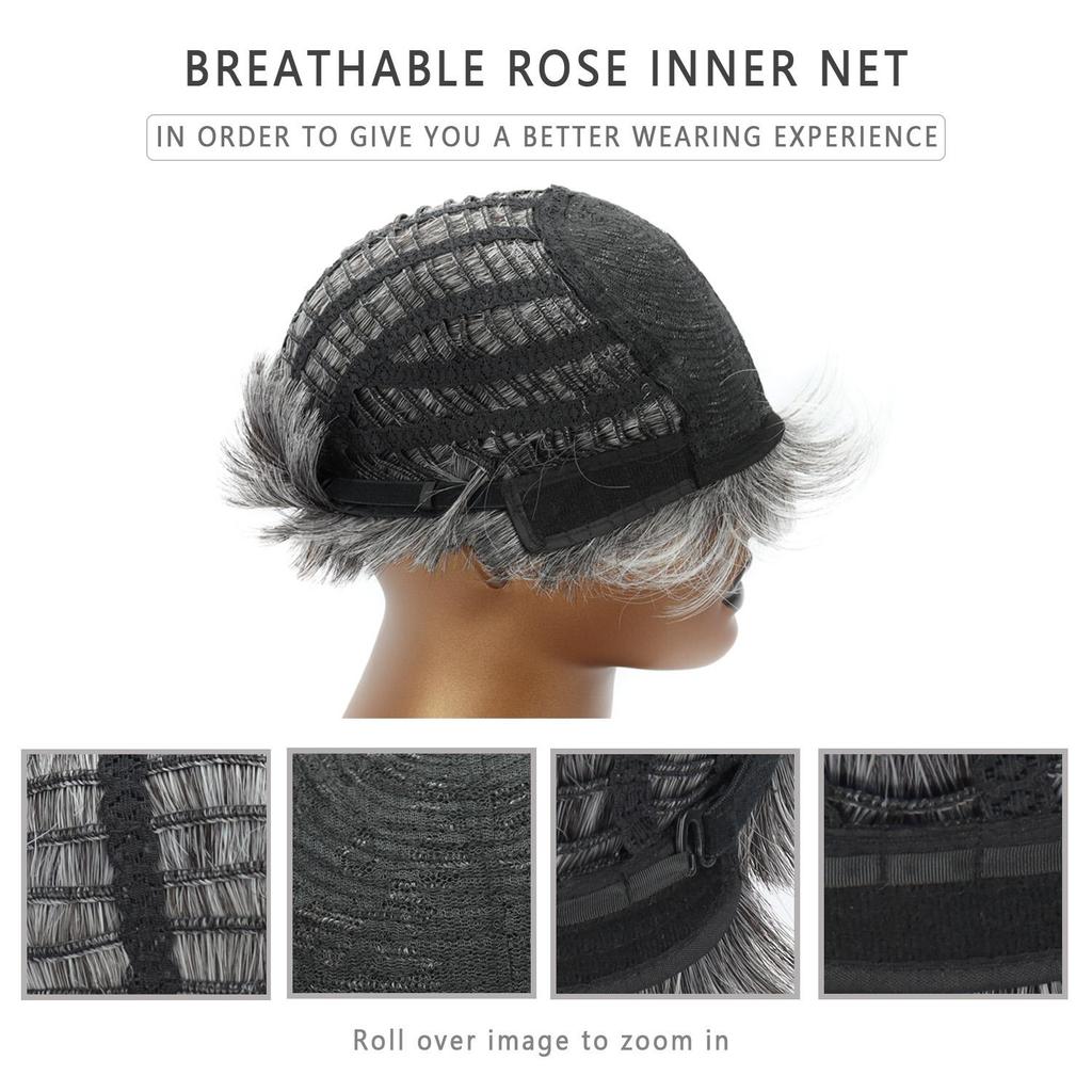 Synthetic Short Straight Wigs With Bangs Extensions Grey Wig Fiber Wigs For Women