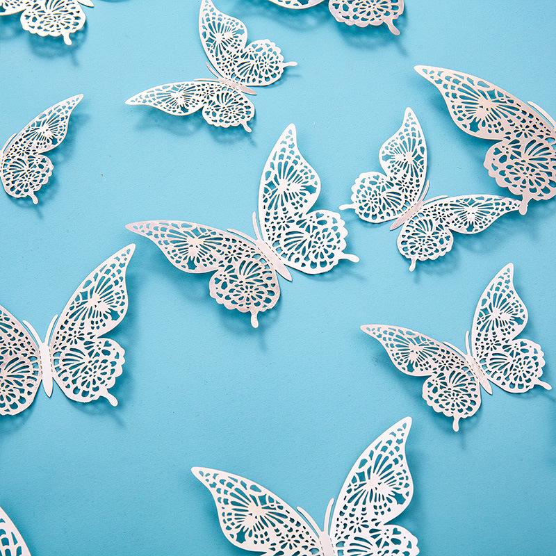 3D Imitation Metal Butterfly Wall Decor Stickers - Hollow Design for Living Room