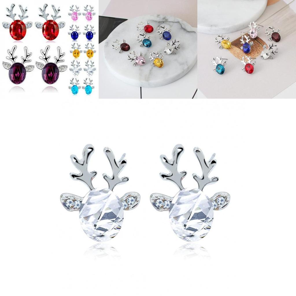 Christmas Reindeer Earrings With Crystal Gemstone For Women Fashion Jewelry