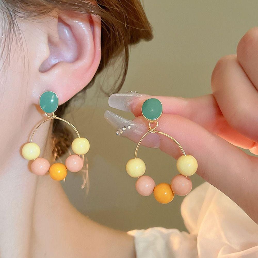 

Fashion Color Bead Earrings Elegant Geometric Ear Stud Dripping Oil Drop Earring Women