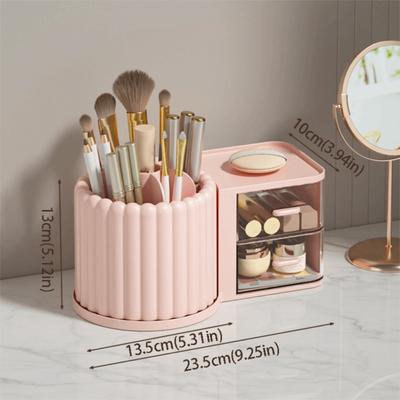 360° Rotating Makeup Brush Holder Large Capacity Multiple Compartments Makeup Organizer Simple Design Durable Cream
