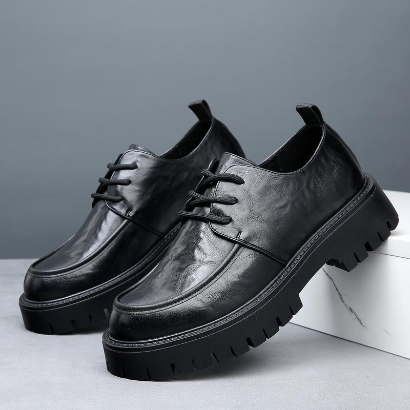 Large size men's shoes spring and summer new trend thick-soled breathable hollow casual shoes business men's big head leather shoes genuine leather