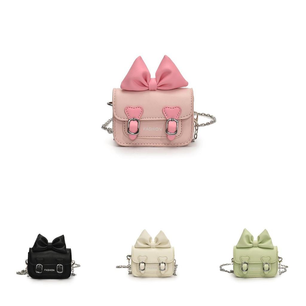 Letter Bow Pattern Solid Color Leather Children Shoulder Chain Bag Shoulder