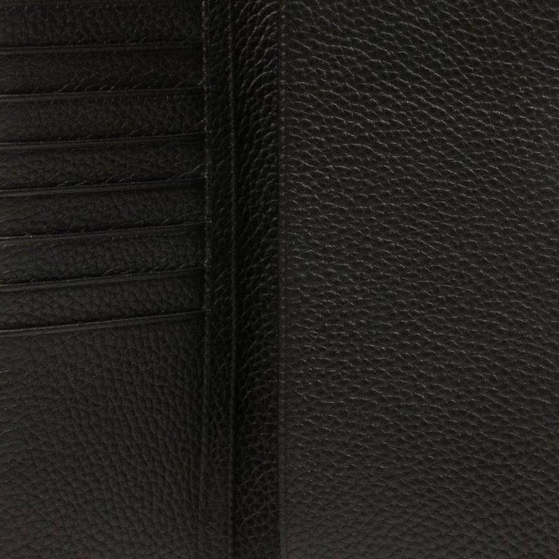 Bally Solid Color Textured Stripe Logo Folded Card Slot Leather Coin Purse Men Wallet Black 6304909
