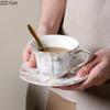 Floral Print Pattern Cup&saucer Gilding Edge Porcelain Coffee Mug Dining Table Flower Mugs Afternoon Tea Teacup Fruits Juice Cup