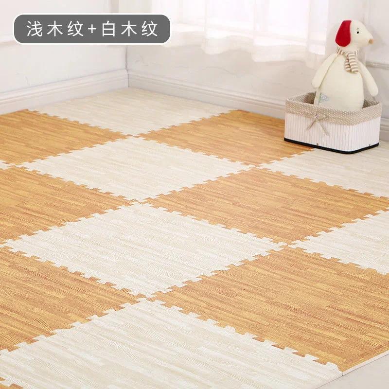 Holz Baby EVA Schaum Spielmatte Puzzlematte Ineinandergreifende Übungsfliesen Krabbelteppich für Kinder Spielaktivität Weicher Boden 30x30x1cm