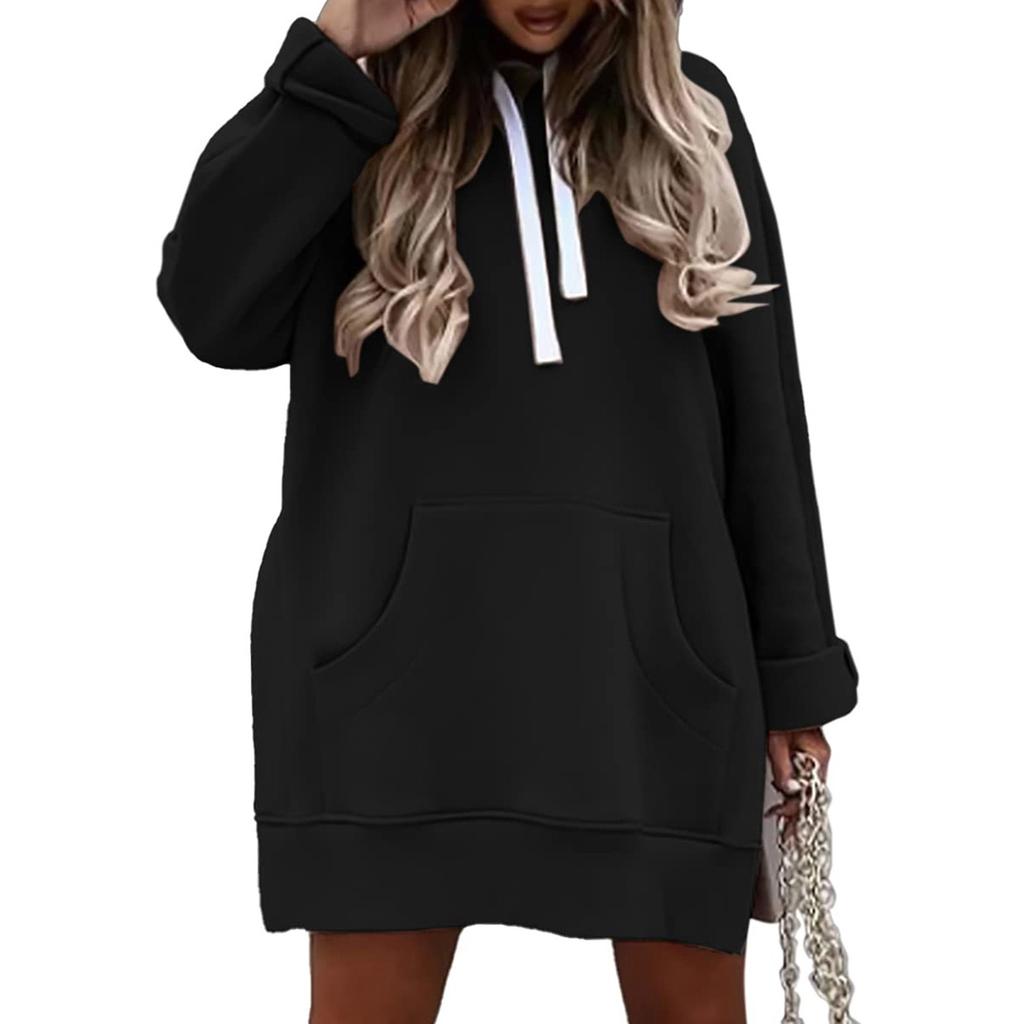 Women's Solid Colour Fashion Comfortable Hooded Mid-Length Long Sleeve Sweatshirt