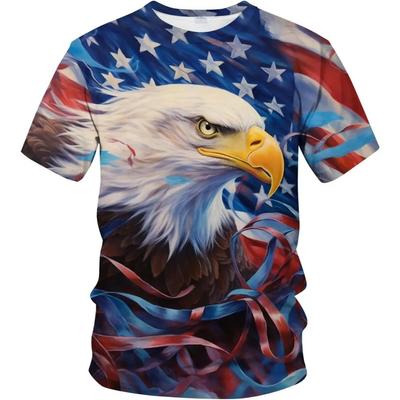 T-shirts d'été à col rond avec motif imprimé 3D drapeau américain aigle à manches courtes décontractés et à la mode pour enfants garçons