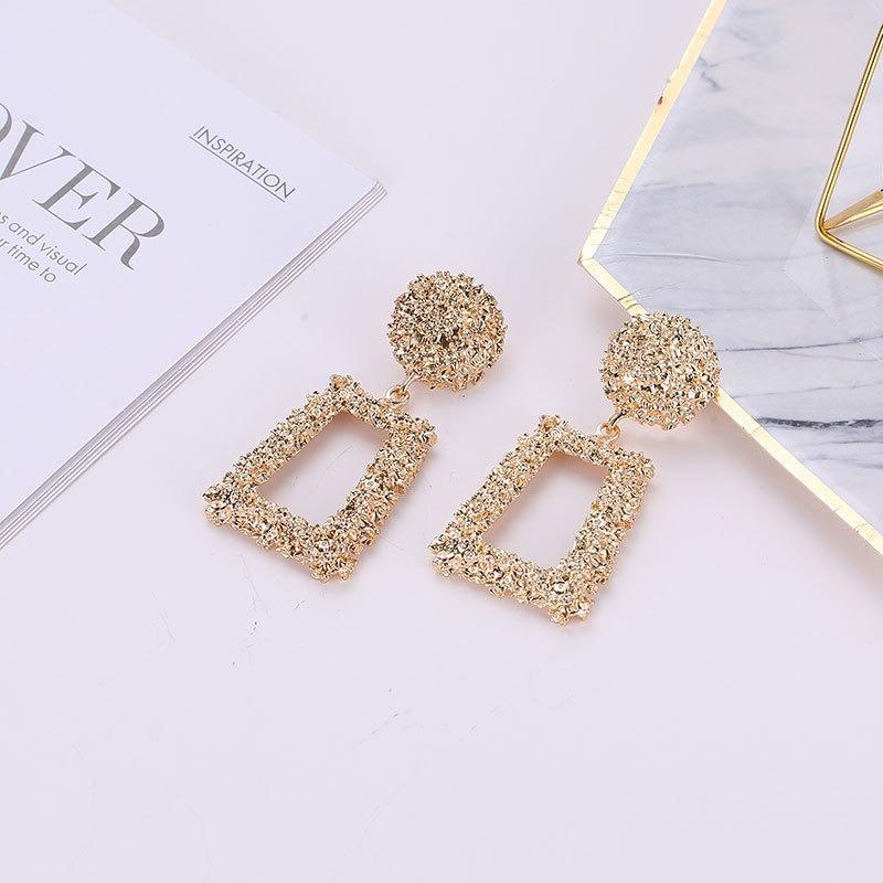 Geometric Exaggerated Trapezoidal Alloy Earrings Retro Relief Electroplated Earrings Creative Fashion Women's Jewelry Earring