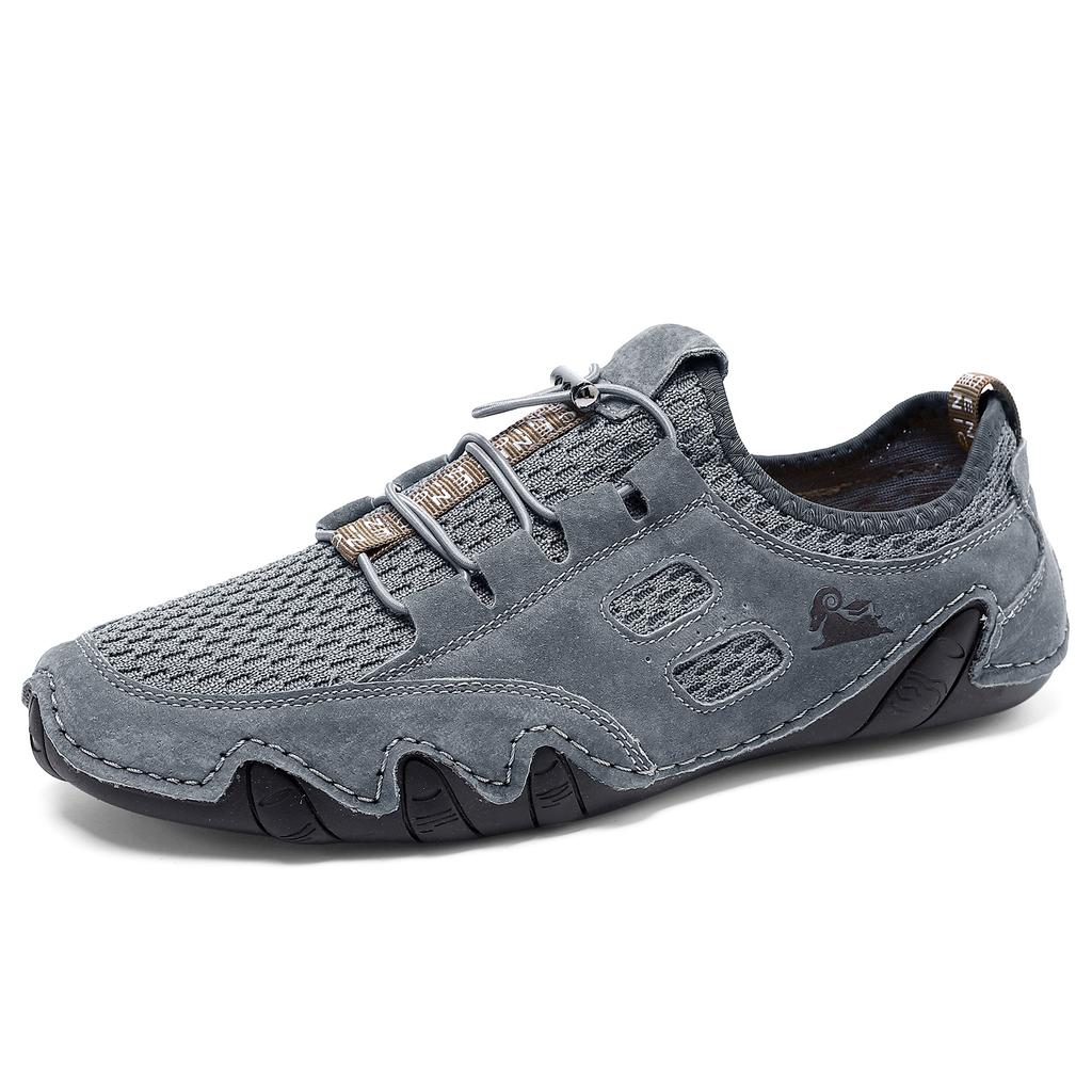 Sommer atmungsaktive Herren Freizeitsportschuhe große Größe genähte Leder Mesh Schuhe koreanische Version trendige Herrenschuhe