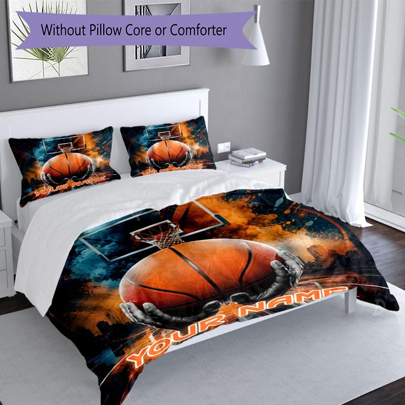 3PC Custom Name "Fire Basketball Dreams" Bedding Set Printed Bedding Set Duvet Cover Closure Includes 1 Duvet Cover & 2 Pillowcases for All Seasons Be