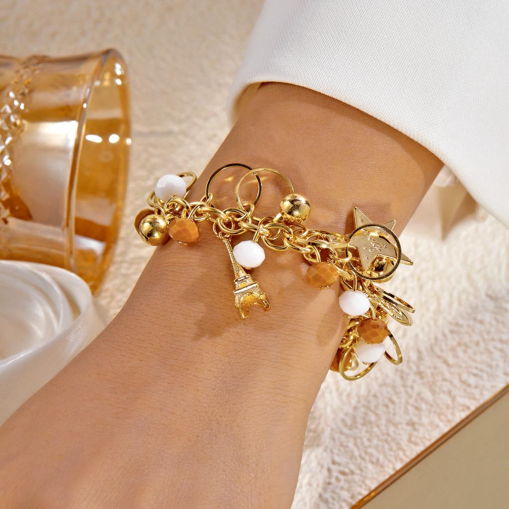 Vintage Porträt Turm Kristall Schichtarmband für Damen Retro Roter Kristall Perlen Anhänger Armband Freundschaft Schmuck Geschenke