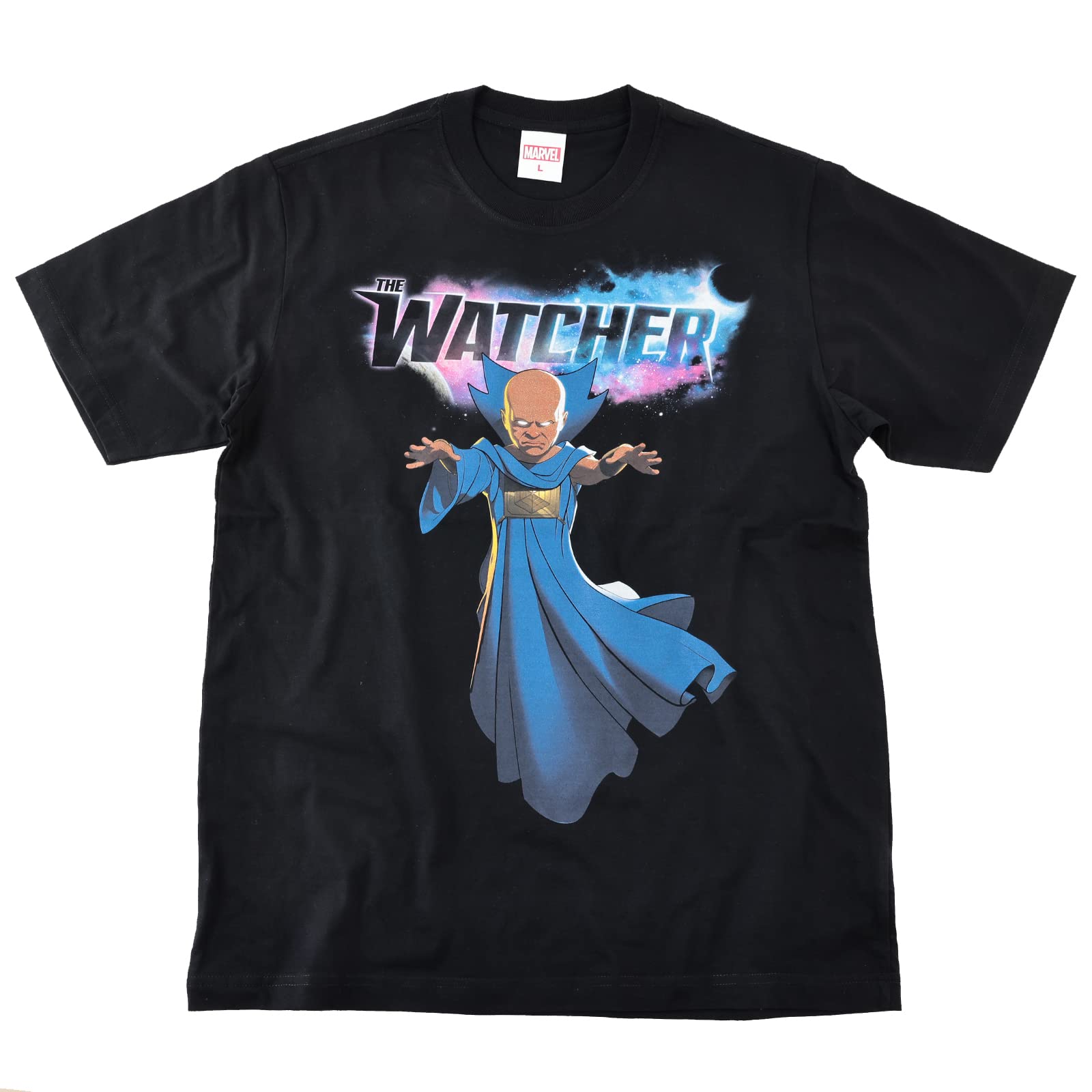 

EVERSOUL Marvel T-Shirt, Short Sleeve, WHAT IF THE WATCHER, American Comic Character Merchandise, Gift, Men s, Black, Size M [Parallel Import]