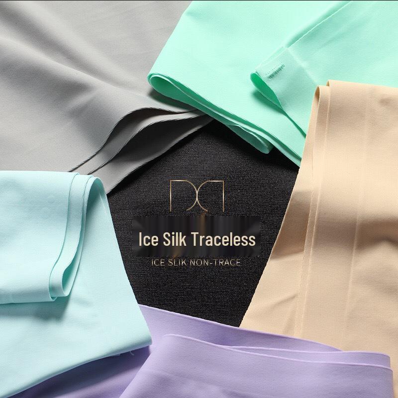Seamless Ice Silk Women's Underwear - Mid-Low Waist, Pure Cotton Gusset, Candy Color Briefs