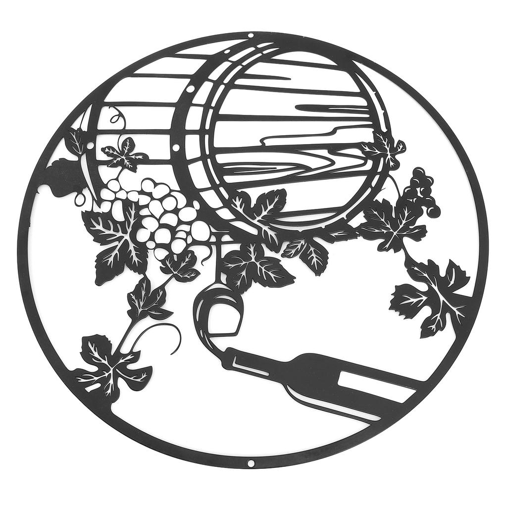 30CM Round Wall Decor Wine Bottle Grape Leaf Sculpture Iron Art Hollow Decoration for Home Bar