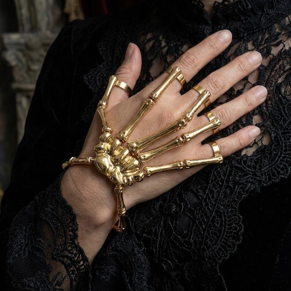 Adjustable Skull Bone Bracelet Retro Texture Halloween Hand Chain Gothic Finger Bangle Cosplay