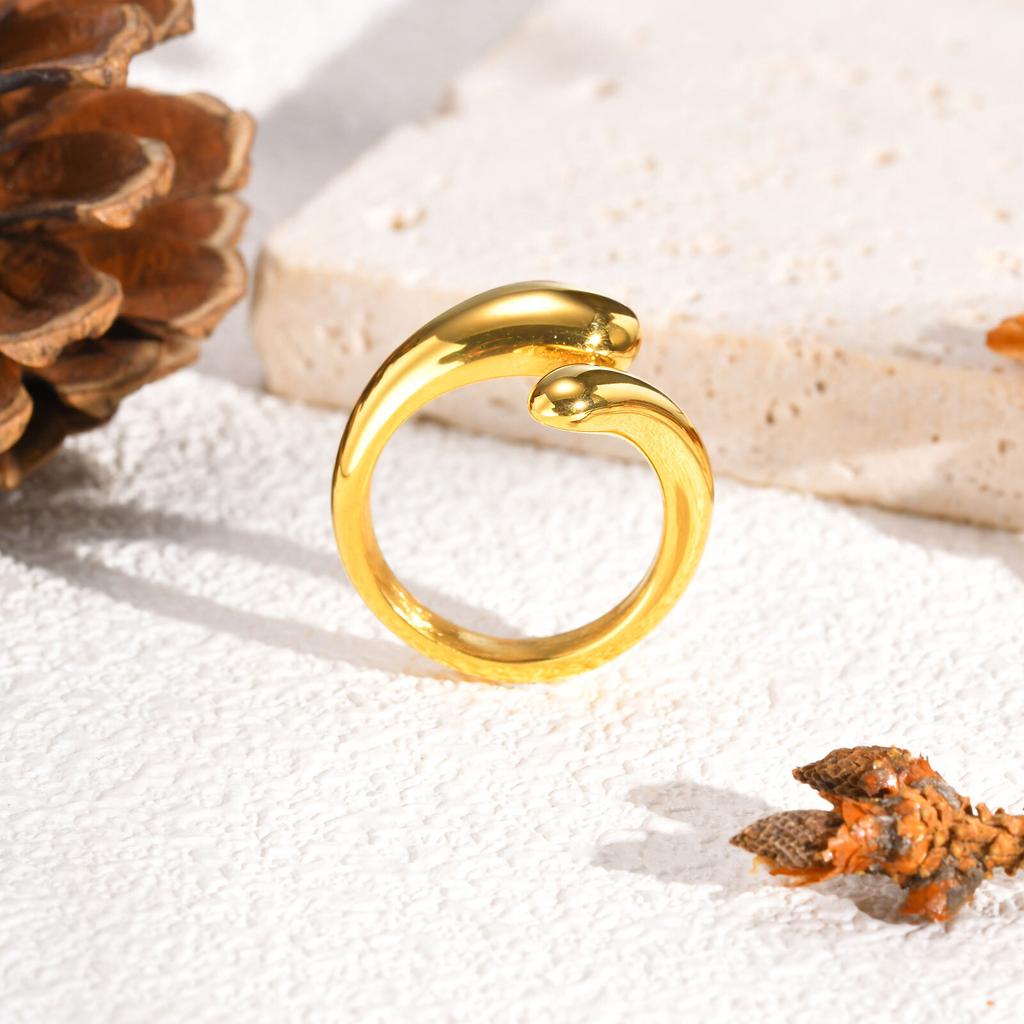 Water Drop Rings For Women, Open Bypass Dome Rings,Thick Stainless Steel Waterproof Statement Knuckle Finger Jewelry